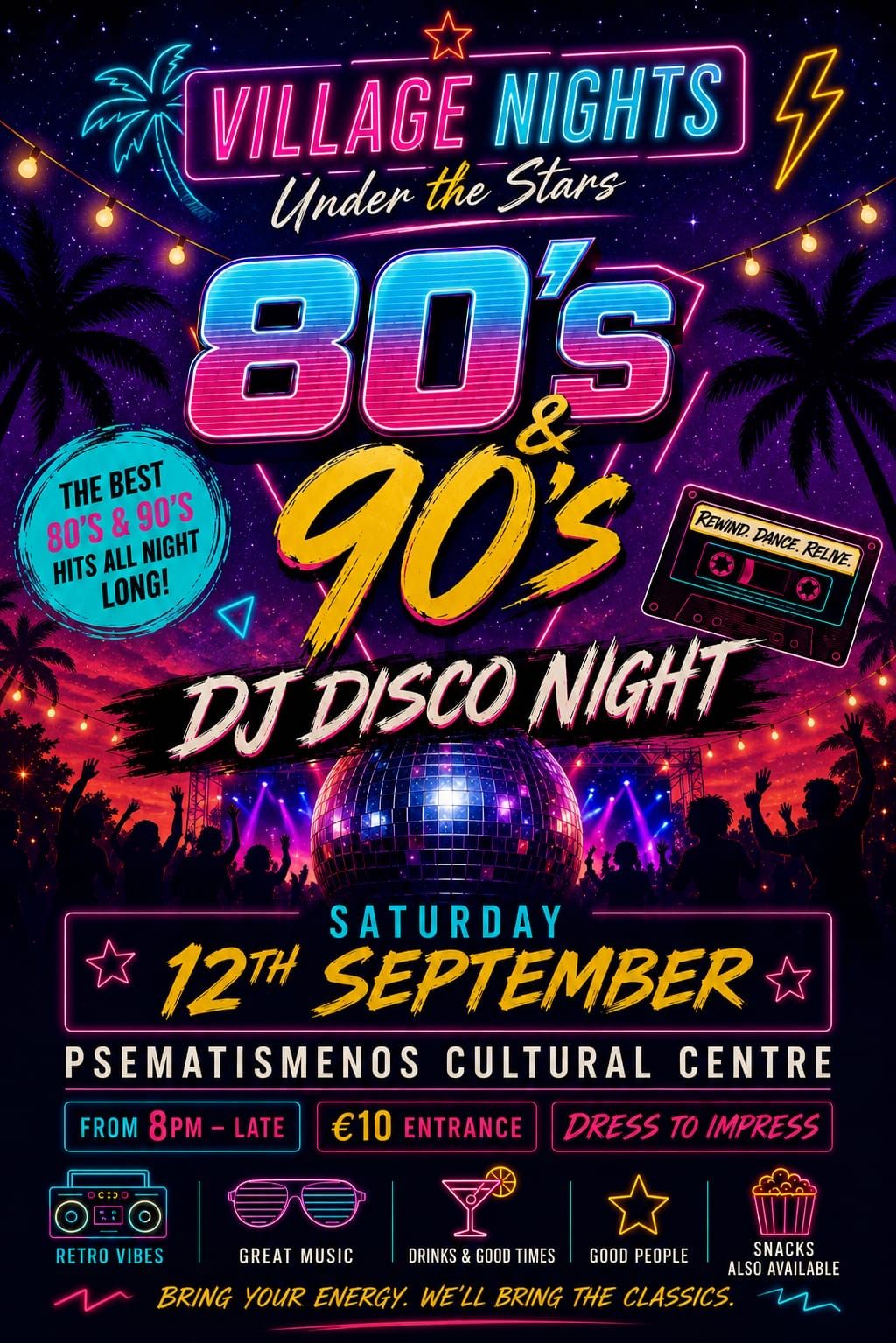 Village Nights Under the Stars: 80s & 90s DJ Disco Night in Larnaca