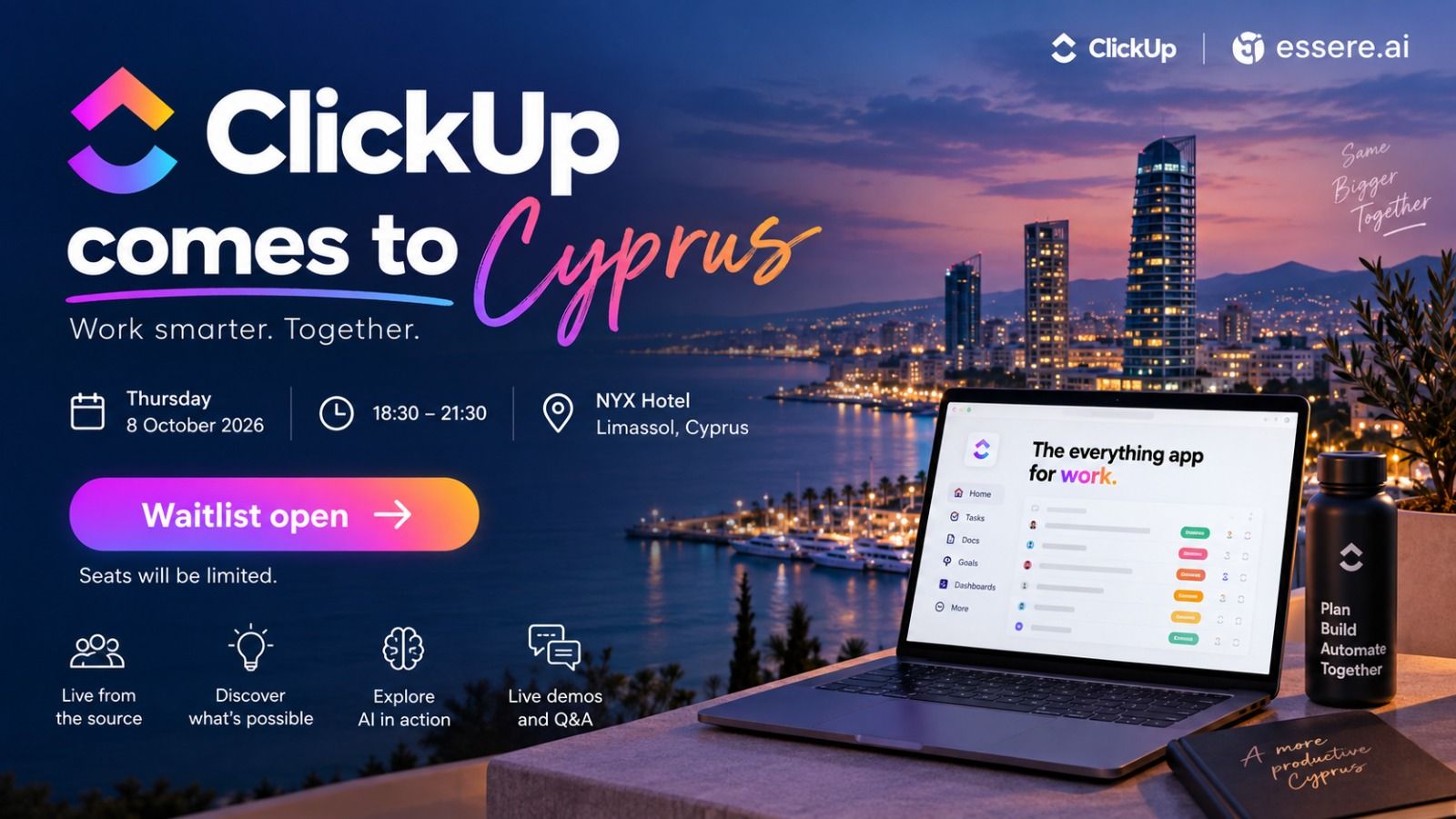 ClickUp Comes to Cyprus: AI & Productivity Evening in Limassol